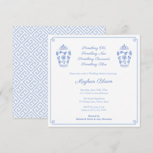 Elegante Something Blue Waterverf Bruiloftsshowers Kaart