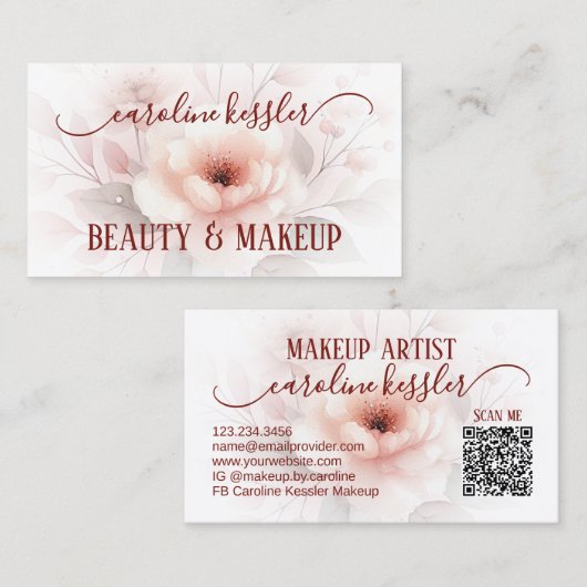 Elegante Sophisticated Blush Pink Red Floral Art Visitekaartje (Voorkant / Achterkant)