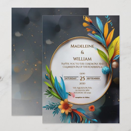 Elegante Sophisticated Luxury Botanical Wedding Kaart (Voorkant / Achterkant)