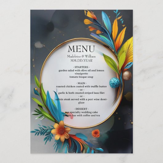 Elegante Sophisticated Luxury Botanical Wedding Menu (Voorkant)