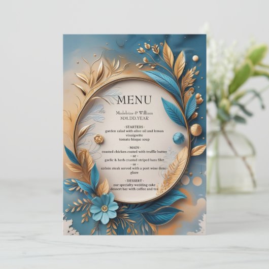 Elegante Sophisticated Luxury Botanical Wedding Menu (Staand voorkant)