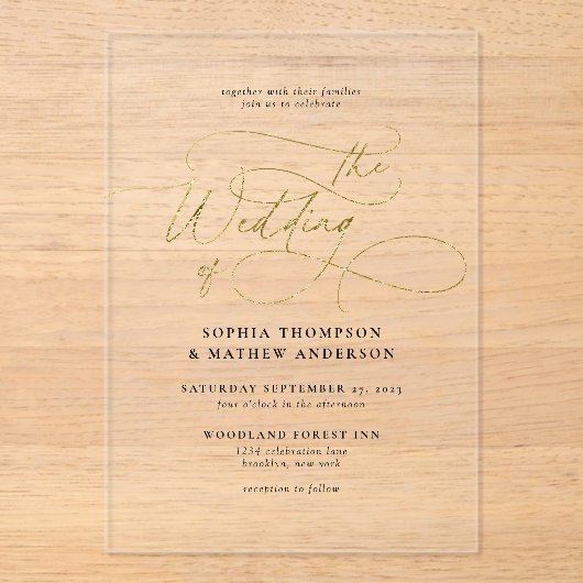 Elegante Sophisticated Script Wedding Acryl Uitnodigingen (Voorkant)