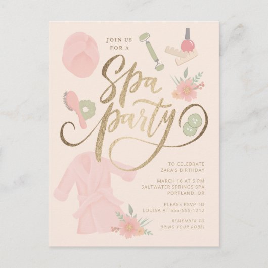 Elegante spa-feestuitnodiging met namaakgoud  briefkaart (Voorkant)