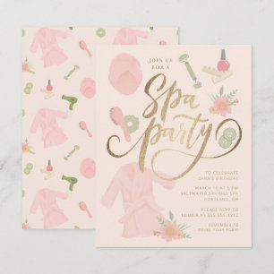Elegante spa-feestuitnodiging met namaakgoud kaart