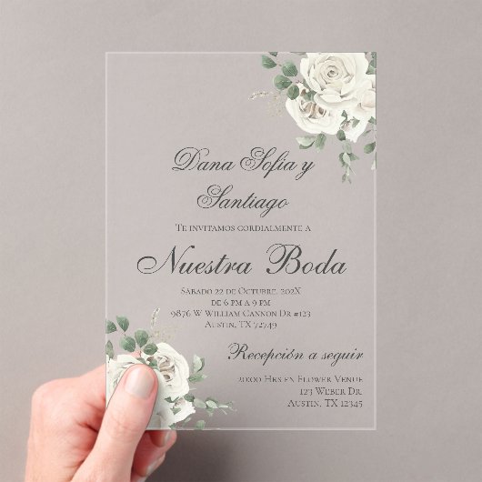 Elegante Spaanse bruiloft acryl uitnodiging (Insitu (Draagbaar))