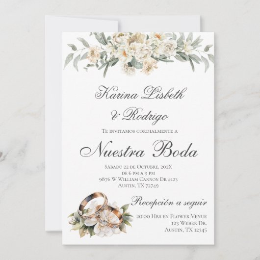 Elegante Spaanse bruiloft uitnodiging (Voorkant)