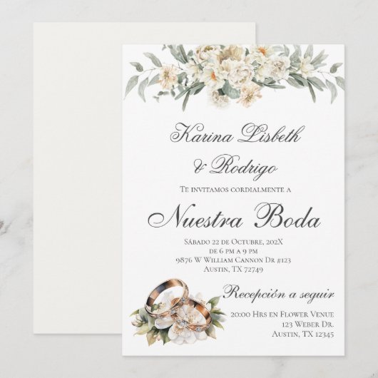 Elegante Spaanse bruiloft uitnodiging (Voorkant / Achterkant)