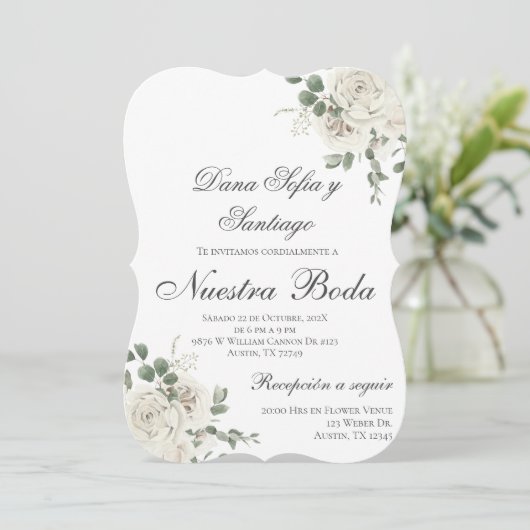 Elegante Spaanse bruiloft uitnodiging (Staand voorkant)