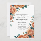 Elegante Spaanse Coral Floral Spring Wedding Kaart (Voorkant)