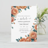 Elegante Spaanse Coral Floral Spring Wedding Kaart (Staand voorkant)