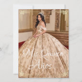 Elegante Spaanse Quinceañera Mis Quince Beige Goud Kaart (Voorkant)