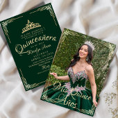 Elegante Spaanse Quinceañera Mis Quince Groen Goud Kaart