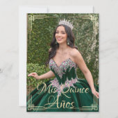 Elegante Spaanse Quinceañera Mis Quince Groen Goud Kaart (Voorkant)