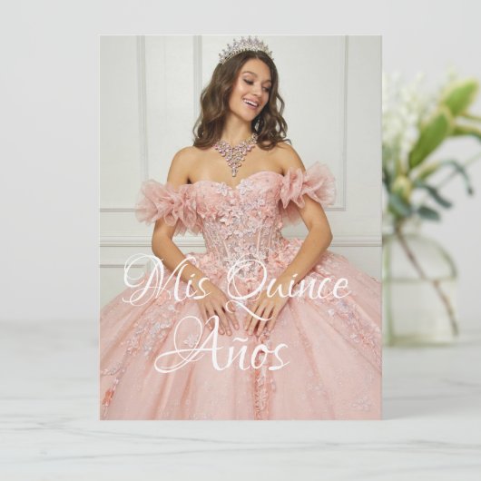 Elegante Spaanse Quinceañera Mis Quince Roze Roos Kaart (Staand voorkant)