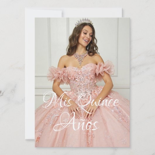 Elegante Spaanse Quinceañera Mis Quince Roze Roos Kaart (Voorkant)