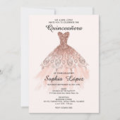 Elegante Spaanse Quinceañera Mis Quince Roze Roos Kaart (Voorkant)