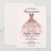 Elegante Spaanse Quinceañera Mis Quince Roze Roos Kaart (Voorkant / Achterkant)