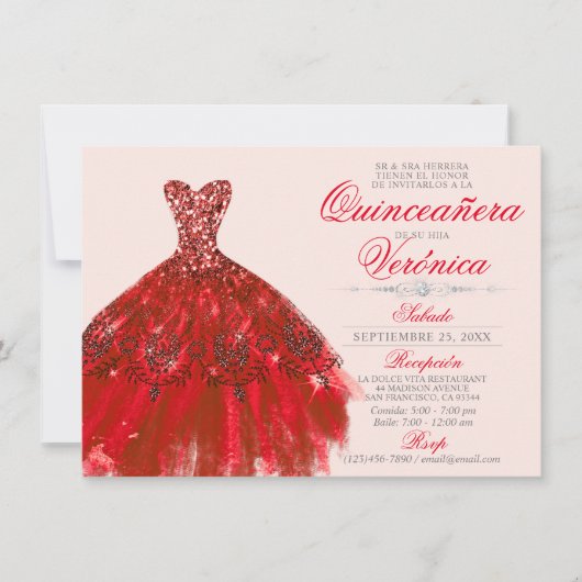 Elegante Spaanse Quinceañera Mis Quince ROZEN Kaart (Voorkant)