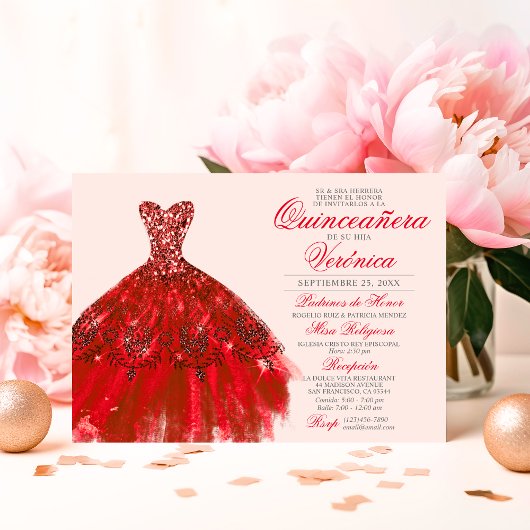 Elegante Spaanse Quinceañera Mis Quince ROZEN Kaart