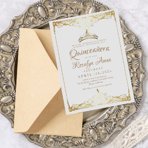Elegante Spaanse Quinceañera Mis Quince Witte Goud Kaart
