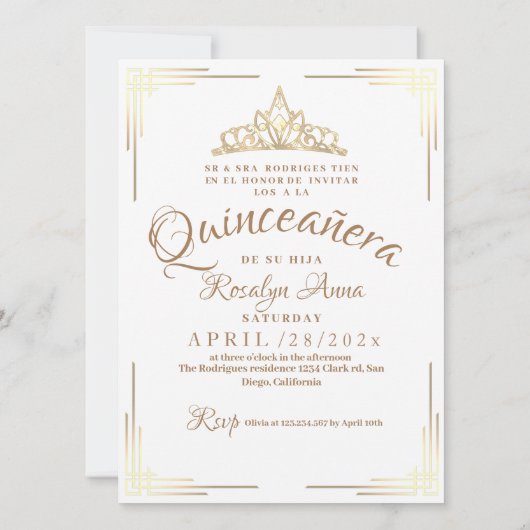 Elegante Spaanse Quinceañera Mis Quince Witte Goud Kaart (Achterkant)