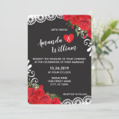 Elegante Spaanse rode roos & kant bruiloft Kaart (Staand voorkant)