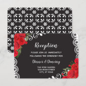 Elegante Spaanse Roos & Kant (rood/zwart) Informatiekaartje (Voorkant / Achterkant)