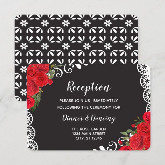 Elegante Spaanse Roos & Kant (rood/zwart) Informatiekaartje (Voorkant / Achterkant)