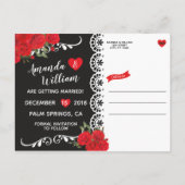 Elegante Spaanse Roos & Kant Save The Date rood/zw Aankondigingskaart (Achterkant)