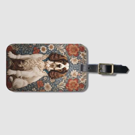 Elegante spaniël op  bloemachtergrond bagagelabel (Voorkant (horizontaal))