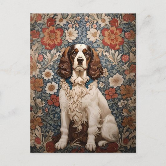 Elegante spaniël op  bloemachtergrond briefkaart (Voorkant)