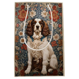 Elegante spaniël op bloemachtergrond medium cadeauzakje