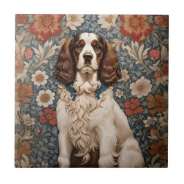 Elegante spaniël op bloemenachtergrond tegeltje