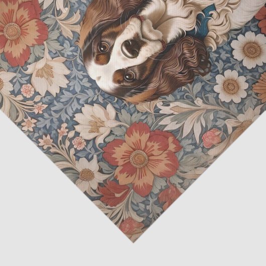 Elegante spaniël op bloemenachtergrond tissuepapier (Detail)