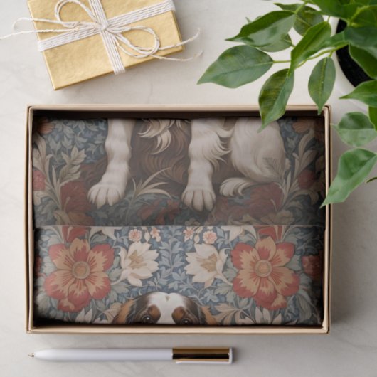Elegante spaniël op bloemenachtergrond tissuepapier (Geschenk)