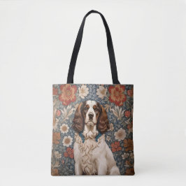 Elegante spaniël op bloemige achtergrond tote bag