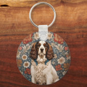 Elegante  spaniël op delicate bloemen sleutelhanger (Voorkant)