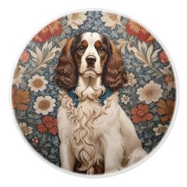 Elegante Spaniel Tegen Bloemige Achtergrond Keramische Knop