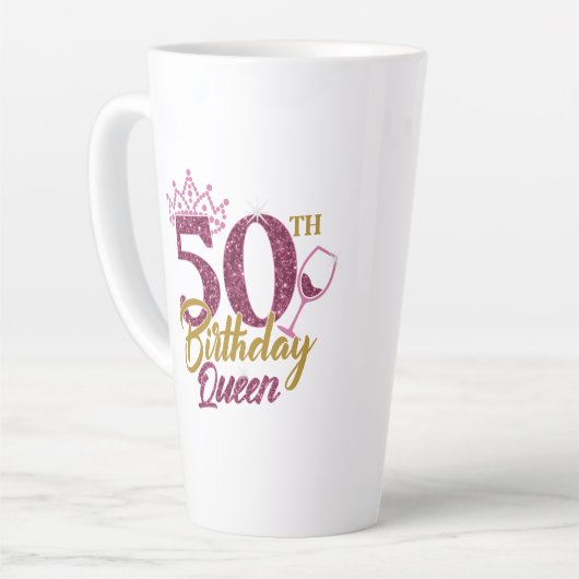 Elegante Sparkle 50ste verjaardag koningin strass Latte Mok (Linkerhoek)