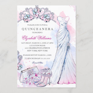 Elegante Sparkle Crystal Gown Quinceanera Uitnodig Kaart