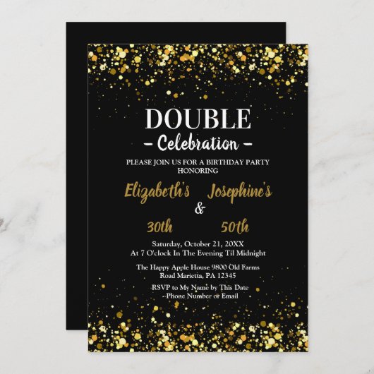 Elegante sparkle Dual Birthday Soiree Uitnodiging (Voorkant / Achterkant)