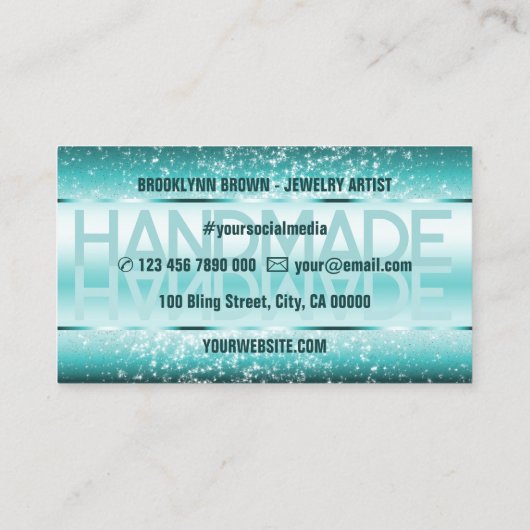 Elegante Sparkle Glitter Luxe Glam Blauwgroen Groe Visitekaartje (Achterkant)
