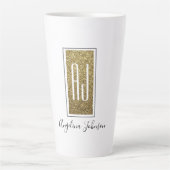 Elegante Sparkle Gold Glitter Monogram Naam Latte Mok (Voorkant)
