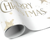 Elegante Sparkle Gold Stars Vrolijk Kerstfeest Cadeaupapier (Rol Hoek)