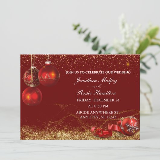 Elegante sparkle kerstbal bruiloft kaart (Staand voorkant)