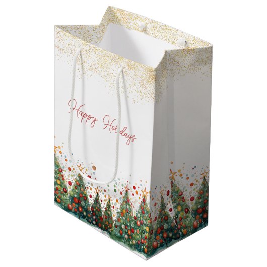 Elegante Sparkle Kerstboom Gift Bag Medium Cadeauzakje (Voorkant Gekanteld)