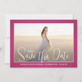 Elegante Sparkles Quinceañera 2 Foto Fuschia Roze Save The Date (Voorkant)