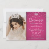 Elegante Sparkles Quinceañera 2 Foto Fuschia Roze Save The Date (Achterkant)