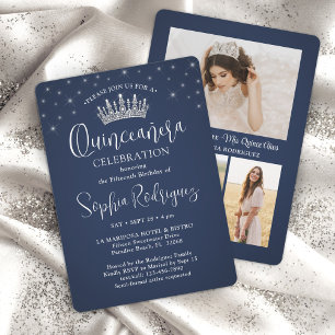 Elegante Sparkles Quinceañera 3 Foto Marine Blauw Kaart
