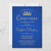 Elegante Sparkles Quinceañera Crown Royal Blue Gol Magnetische Uitnodiging (Voorkant)